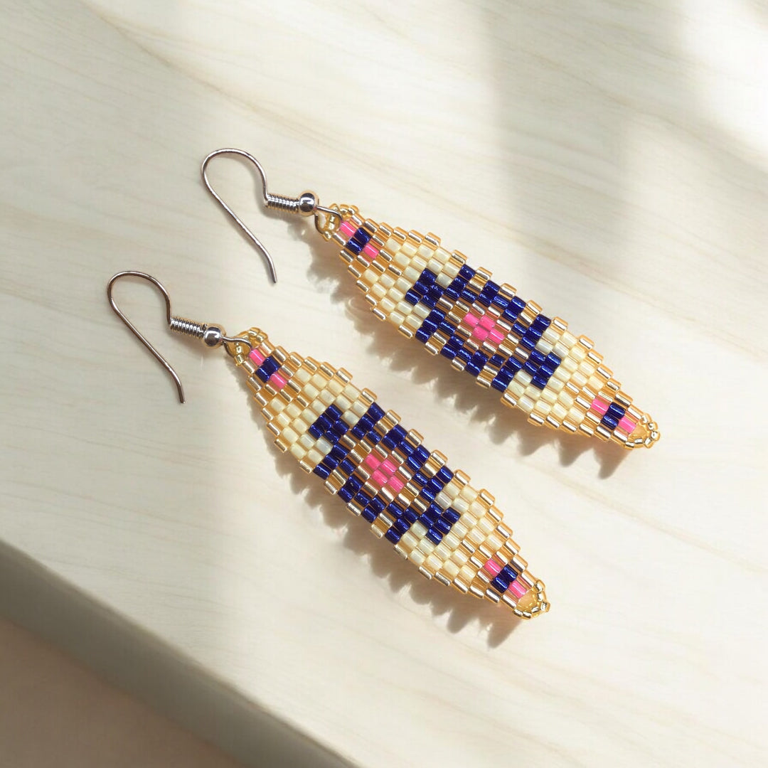 Blue and Pink Miyuki Glass Beaded Earrings