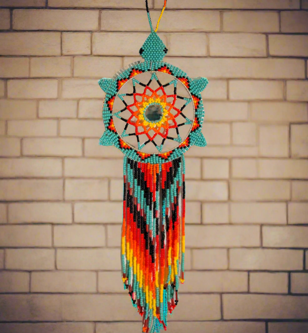 Teal Sun Star Beaded Dream Catcher