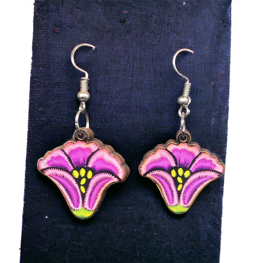 OLDTRIBES™ Painted Pink Flower Wood Earrings