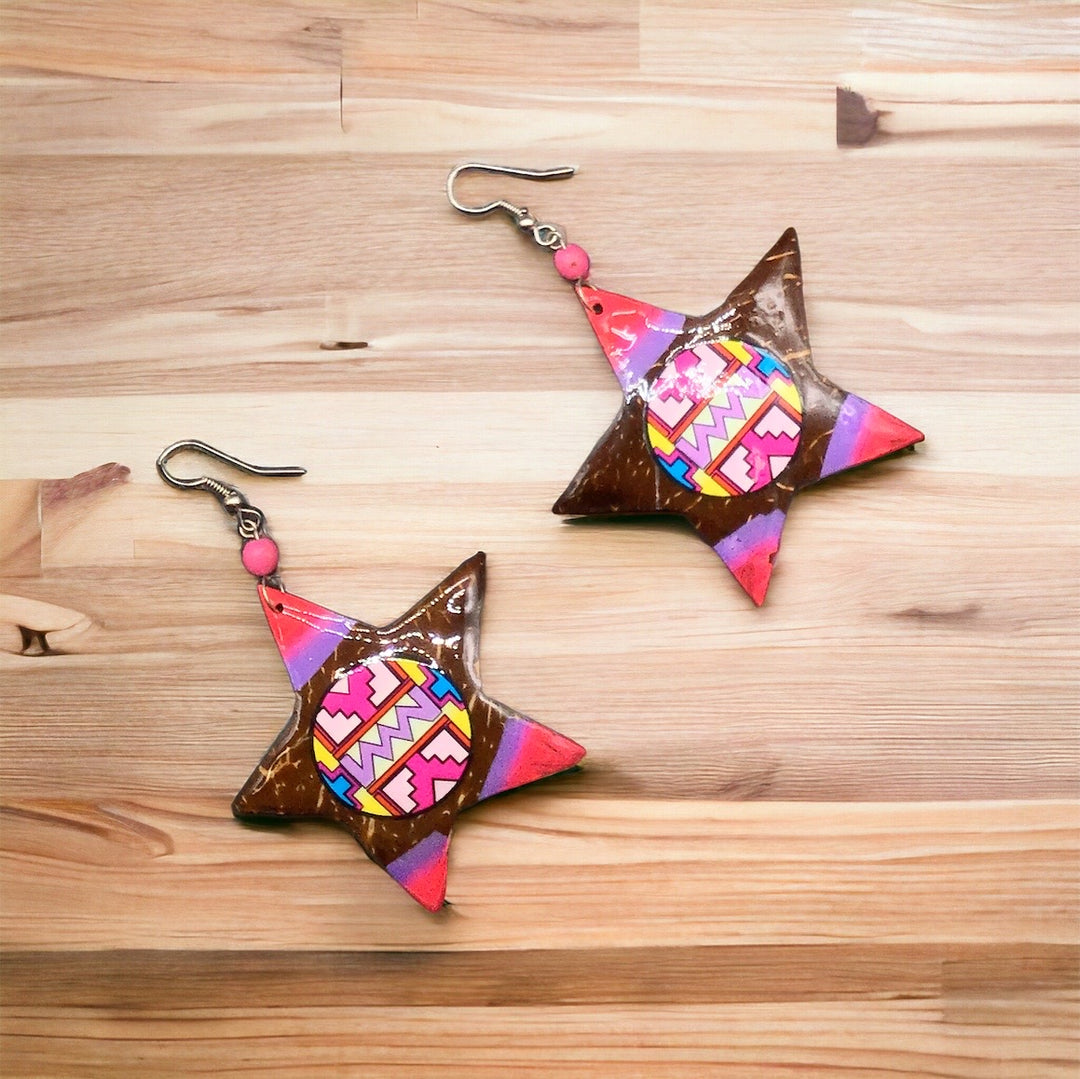 OLDTRIBES™ Painted Wood Pink Star Earrings