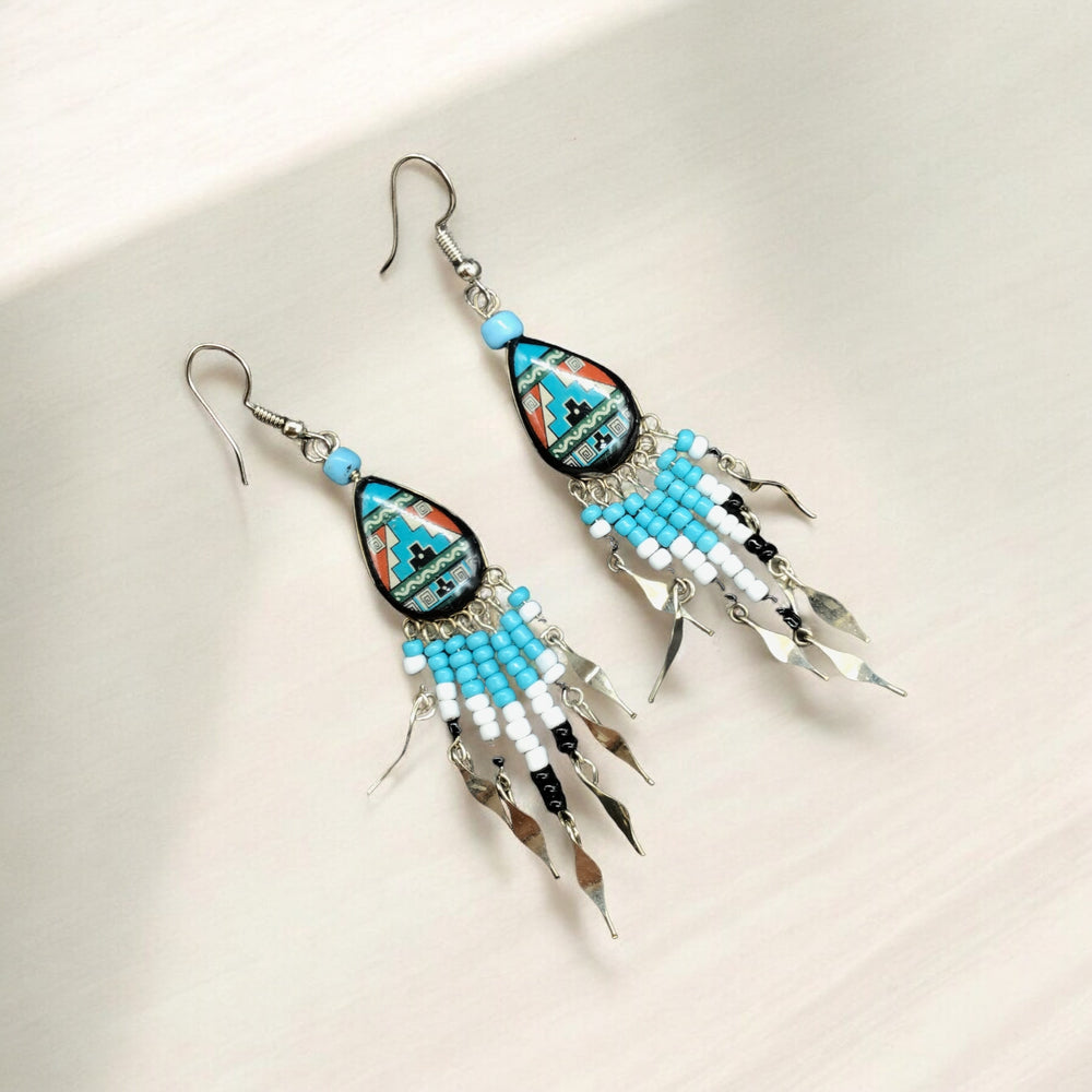 OldTribes™ Small Sized Southwestern Turquoise and Red Teardrop Earrings