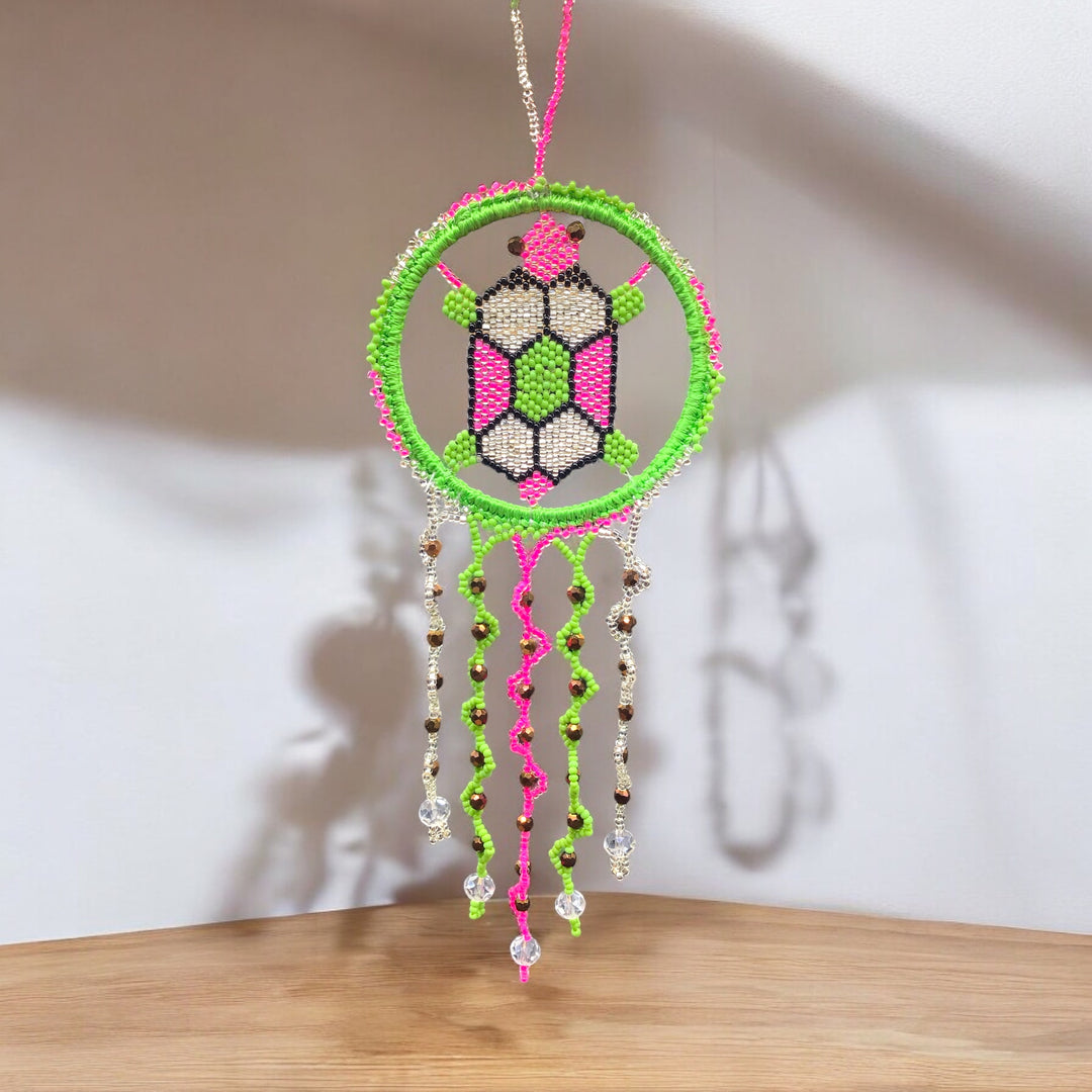 Beaded Turtle Ornament GREEN PINK