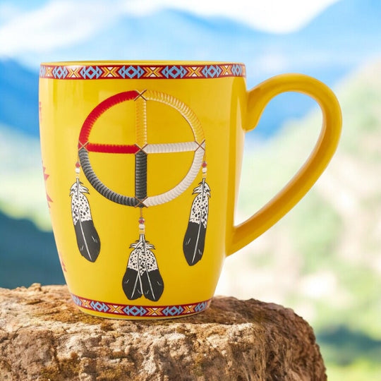 16 Oz Medicine Wheel Yellow Ceramic Mug