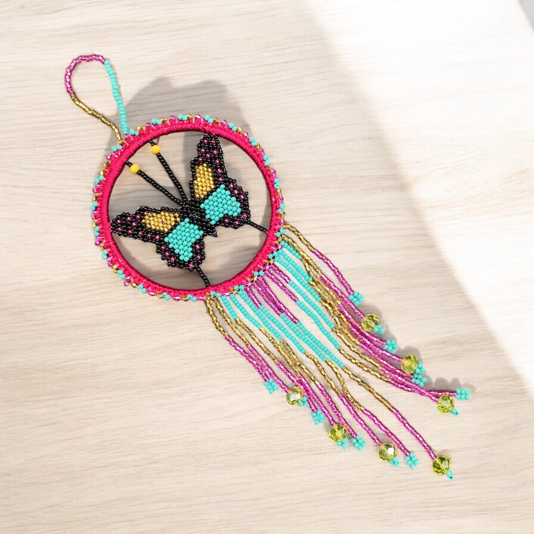 Pink and Golden Butterfly Dream Catcher