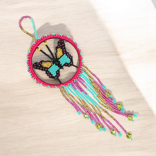 Pink and Golden Butterfly Dream Catcher