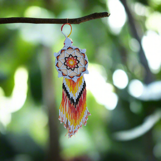 White Sun Star Beaded Dream Catcher