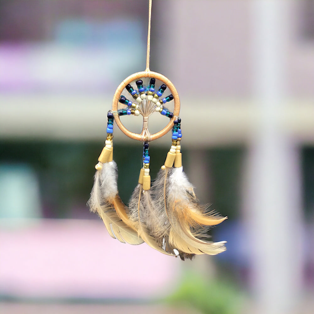 Small Handmade Grey Dreamcatcher with White Feathers