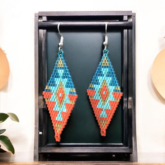 Red and Turquoise Miyuki Glass Beaded Earrings