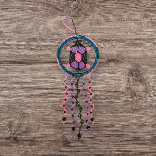 Blue and Pink Beaded Turtle Ornament