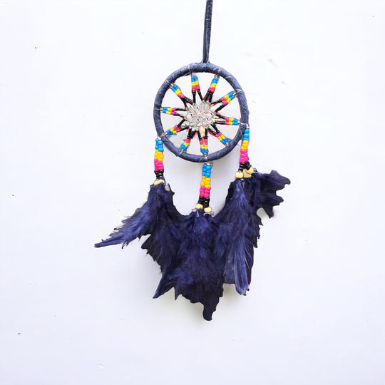 Handmade Blue Beaded Dreamcatcher with Blue Feathers