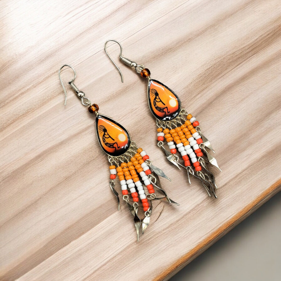 OldTribes™ Small Sized Southwestern Orange and Red Teardrop Earrings