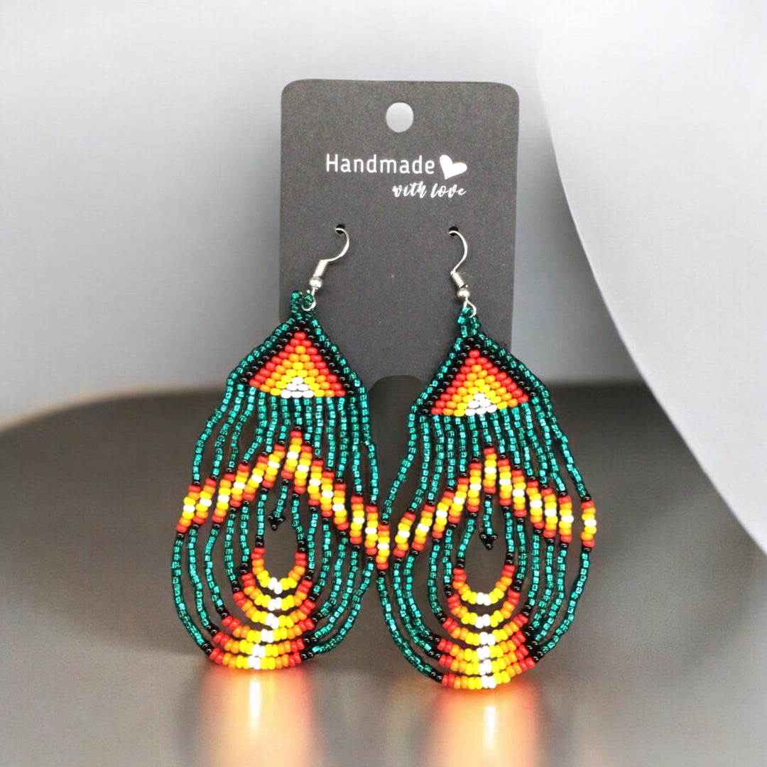 Green Swoop Beaded earrings