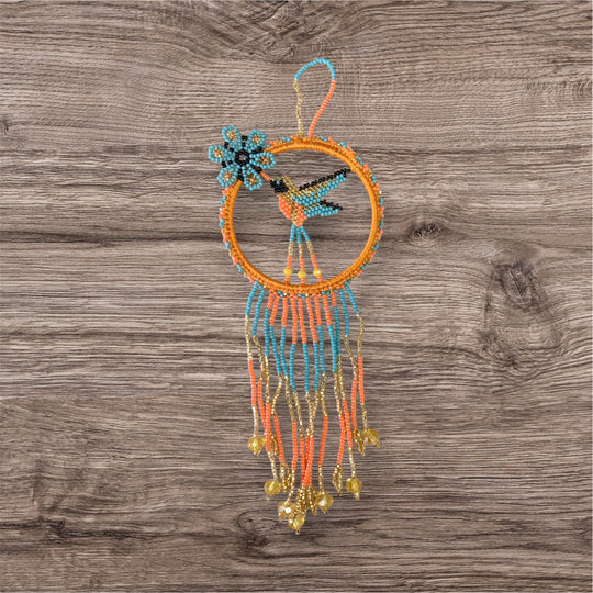 Orange with  turquoise Native Beaded Hummingbird