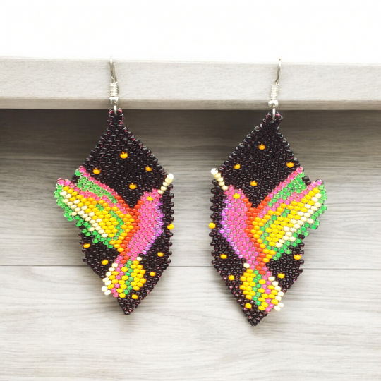 Dark Purple Beaded hummingbird earrings