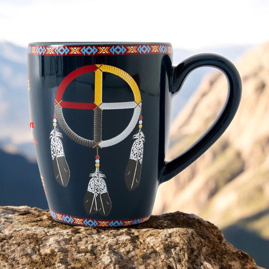 16 Oz Medicine Wheel Black Ceramic Mug