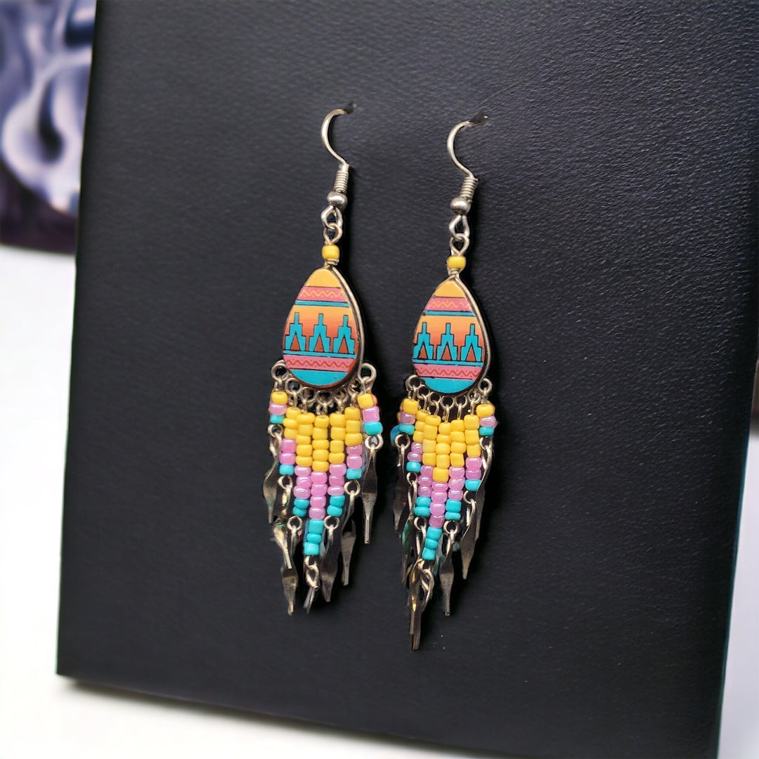 OldTribes™ Small Sized Southwestern Yellow and Turquoise Teardrop Earrings