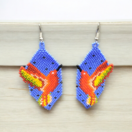 Blue Beaded hummingbird earrings