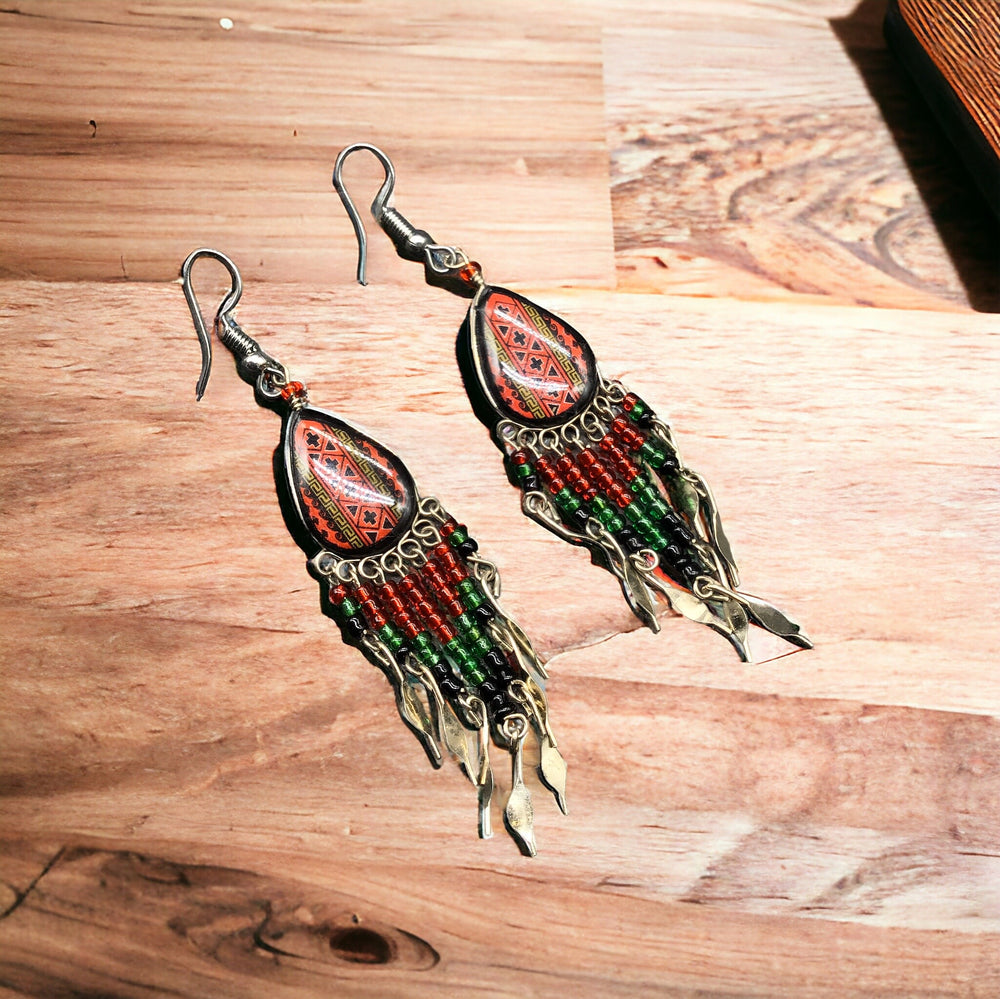 OldTribes™ Small Sized Southwestern Red and Black Teardrop Earrings