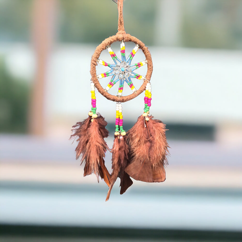 Handmade Brown Dreamcatcher with Brown Feathers