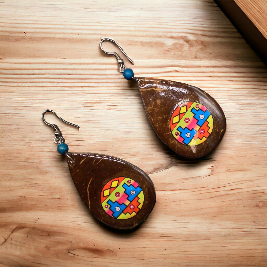 OLDTRIBES™ Wood Painted Yellow Round Earrings