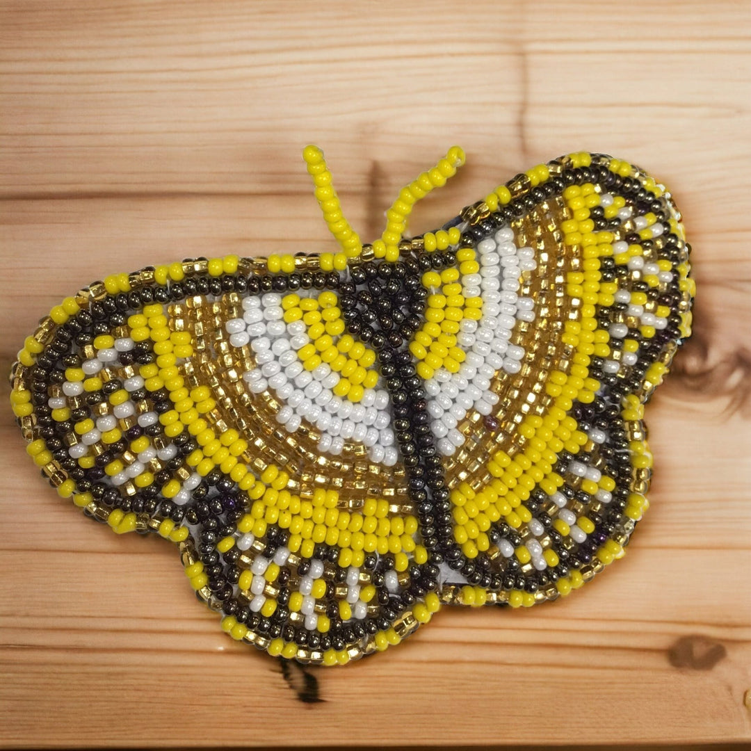 Yellow and White Butterfly Beaded Barrette