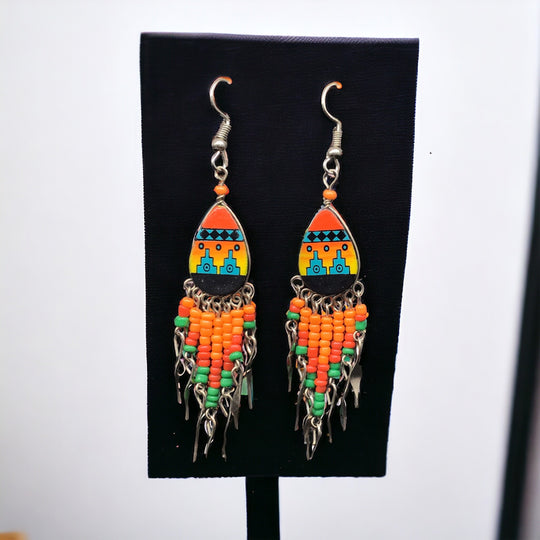 OldTribes™ Small Sized Southwestern Red and Orange Teardrop Earrings