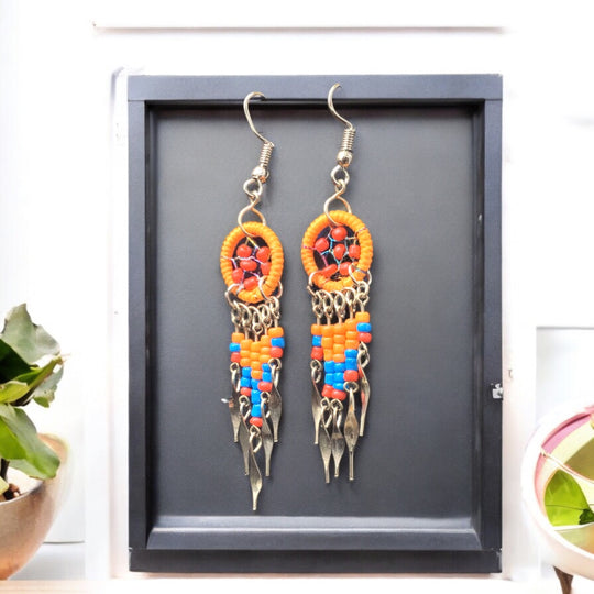 OLDTRIBES™ Orange and Red beaded dream catcher earrings