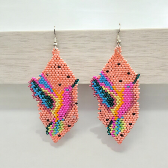 Pink Beaded hummingbird earrings