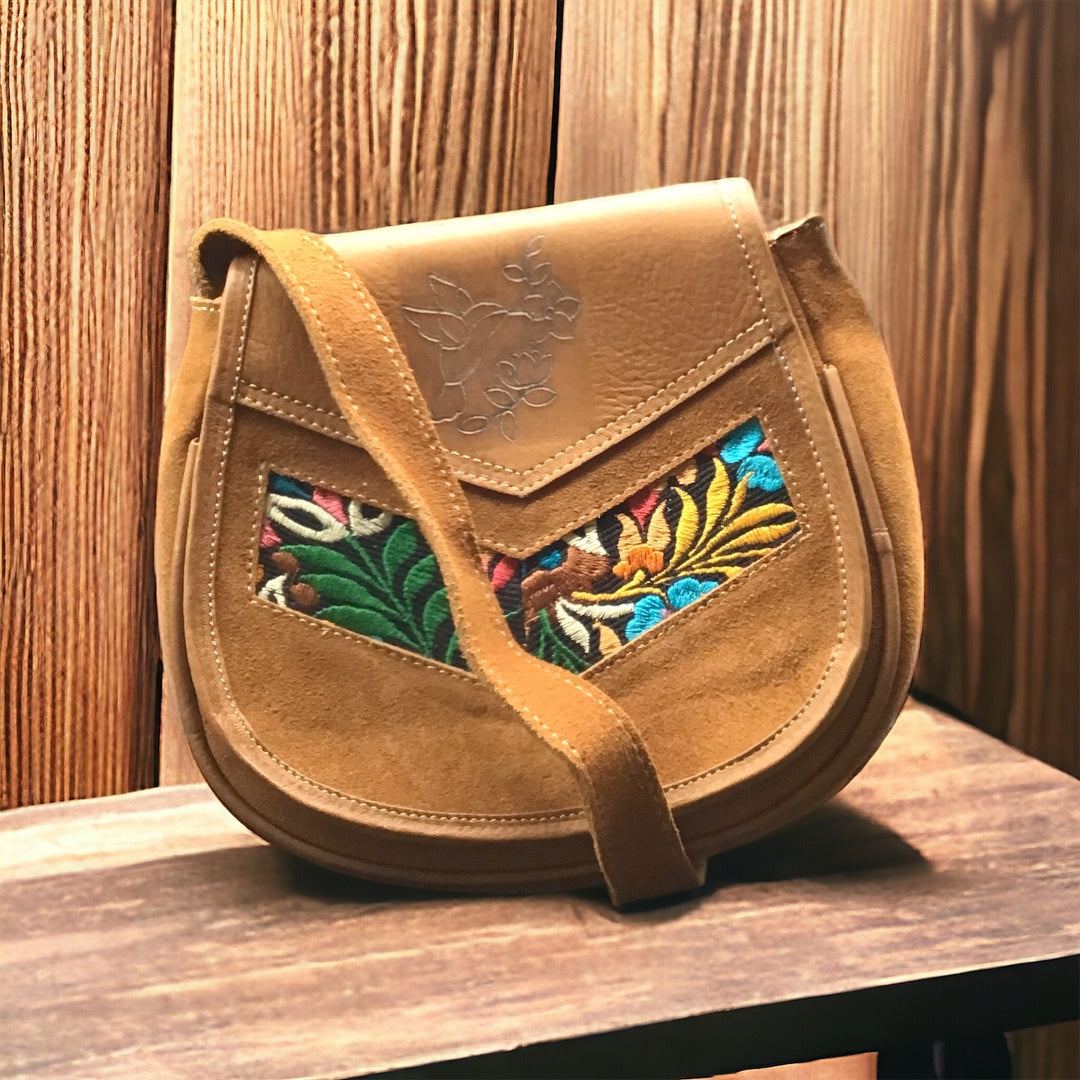 Brown arrow Leather Embroidery Crossbody Purse ( 8X7 INCH)