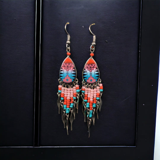 OldTribes™ Small Sized Southwestern Red and Turquoise Teardrop Earrings