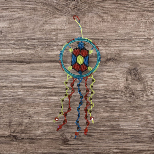 Turquoise and Red Beaded Turtle Ornament