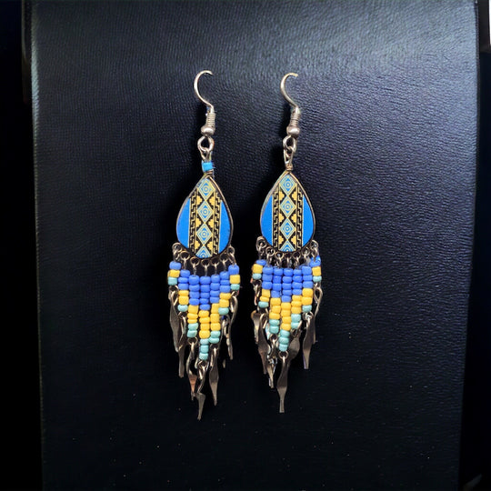 OldTribes™ Small Sized Southwestern Blue and Yellow Teardrop Earrings