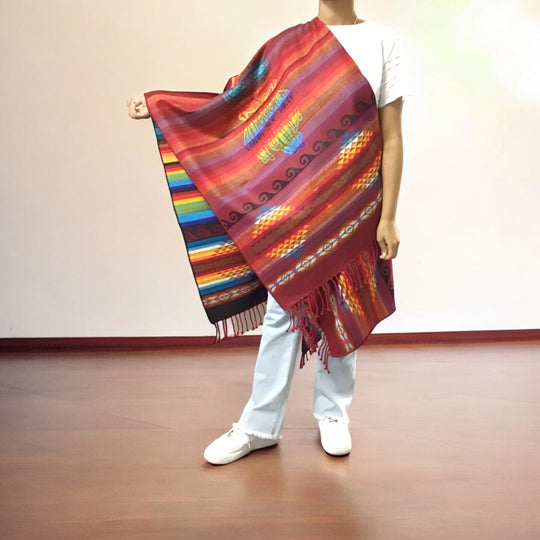 Hand woven Red Reversible shawl