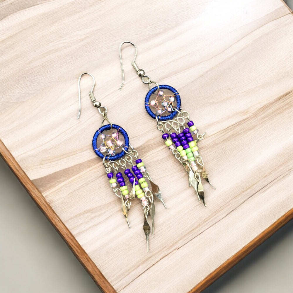 OLDTRIBES™ Blue and Pink beaded dream catcher earrings