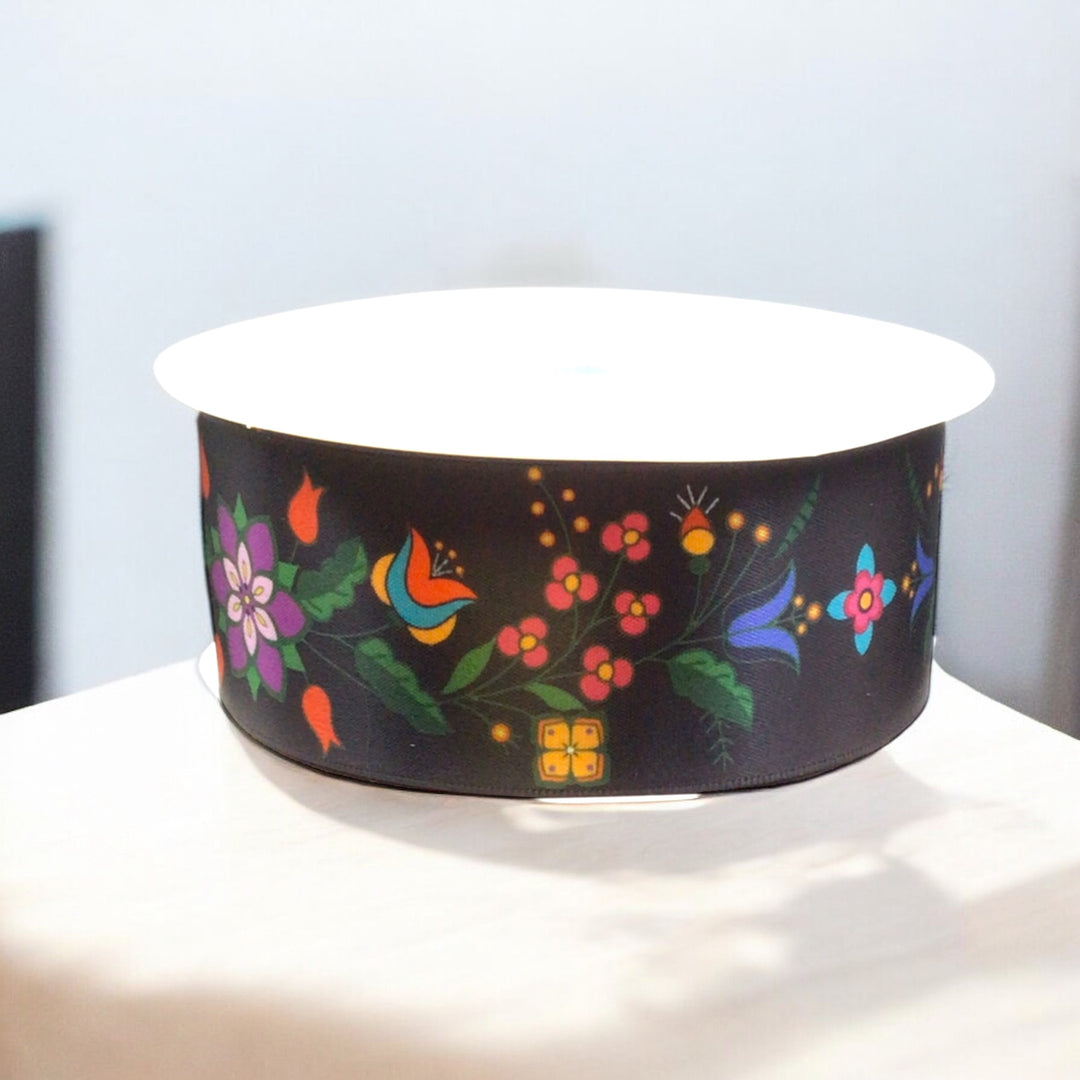 Black Double Face Floral Ribbon Roll