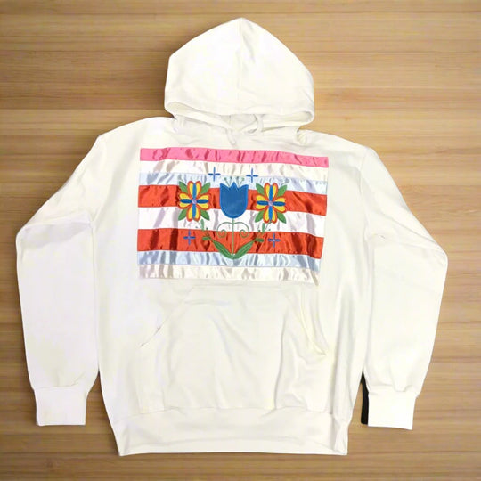 White Native Style Embroidered Hoodies