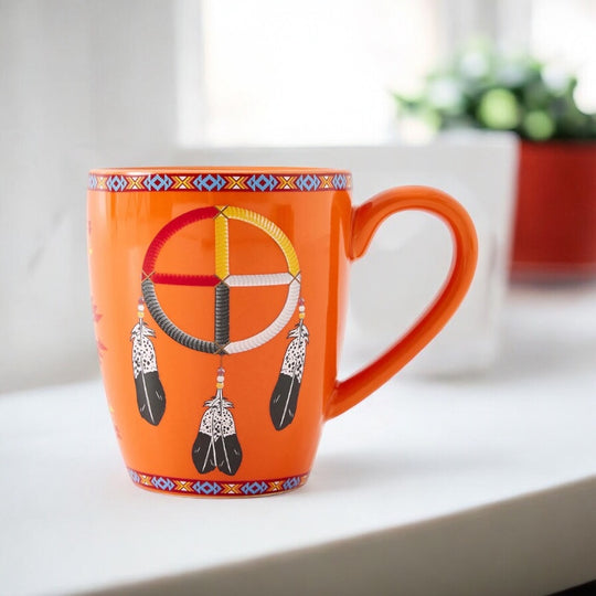 16 Oz Medicine Wheel Orange Ceramic Mug