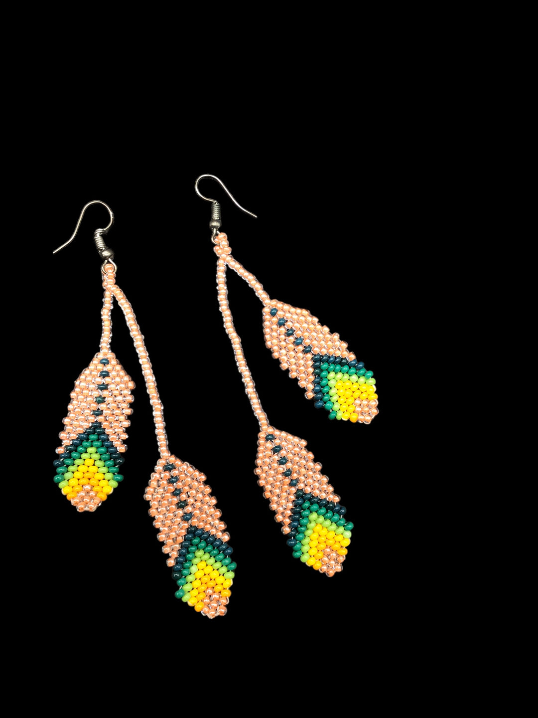 OldTribes™ Peach Beaded Feather Earrings