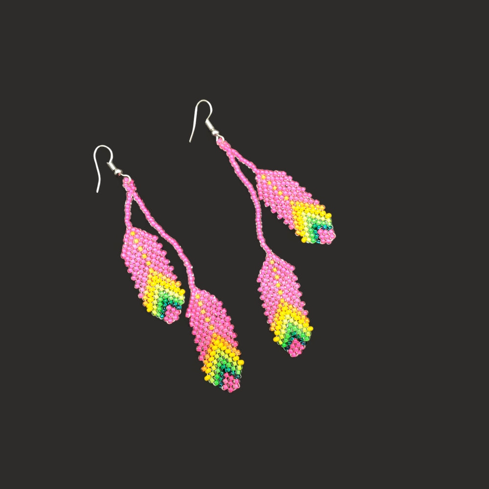 OldTribes™ Pink Beaded Feather earrings