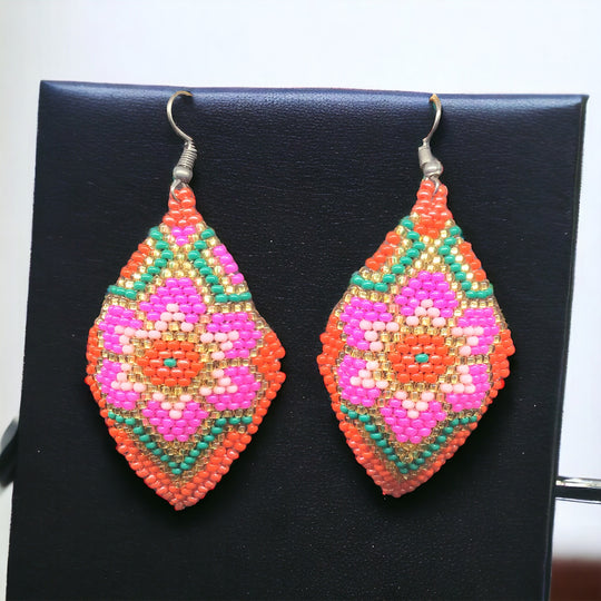 OldTribes™ Pink and Red Navajo Beaded Earring