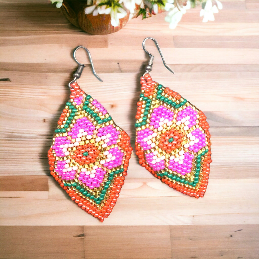 OldTribes™ Pink and Red Navajo Beaded Earring