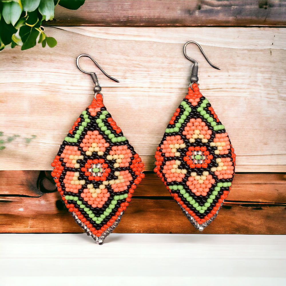 OldTribes™ orange and Red Navajo Beaded Earri