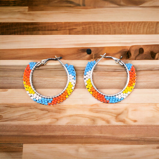 Oldtribes™ Light Blue Beaded Hoop Earrings