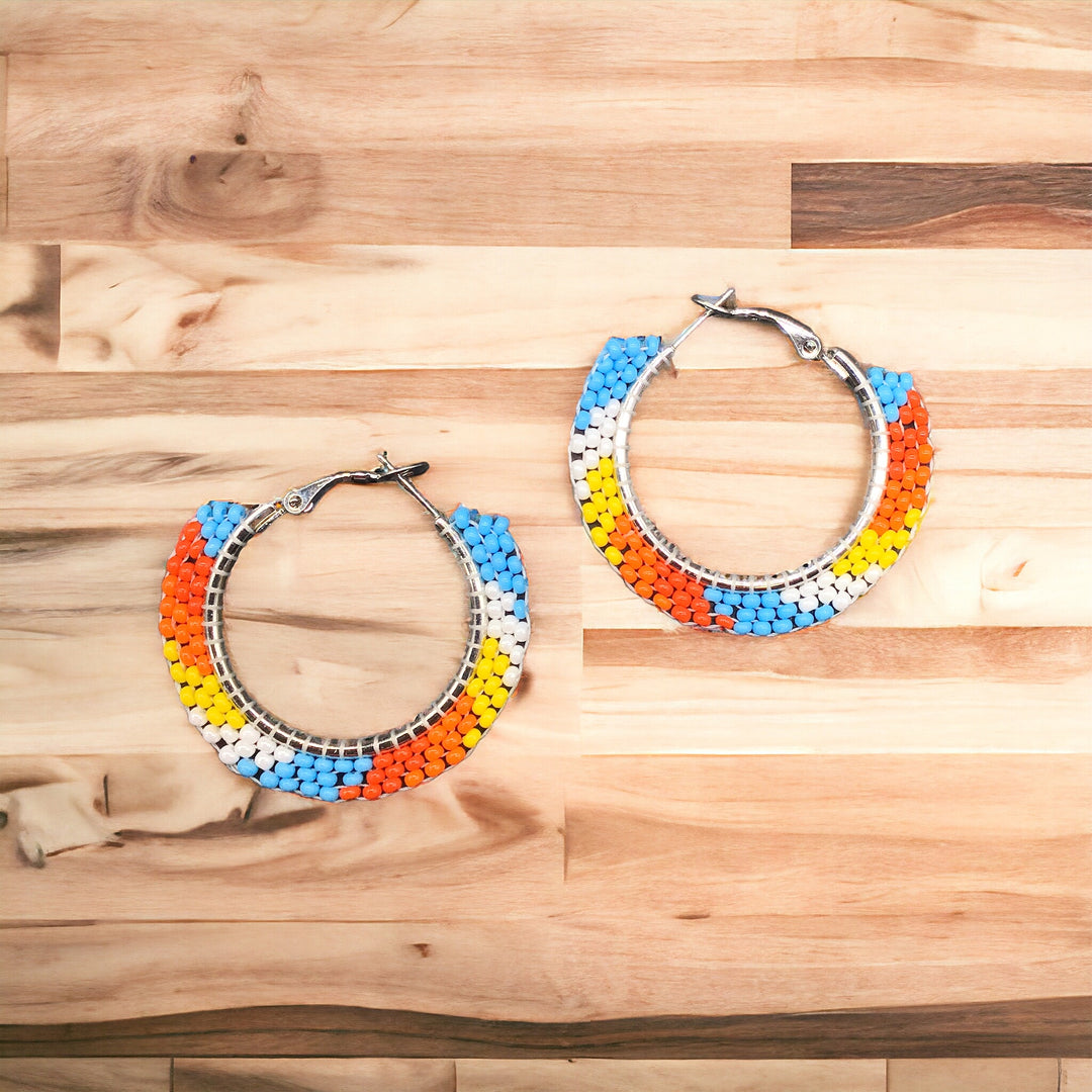 Oldtribes™ Light Blue Beaded Hoop Earrings