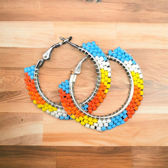 Oldtribes™ Light Blue Beaded Hoop Earrings