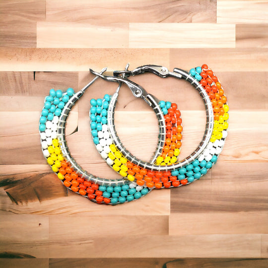 Oldtribes™ Turquoise Blue Beaded Hoop Earrings