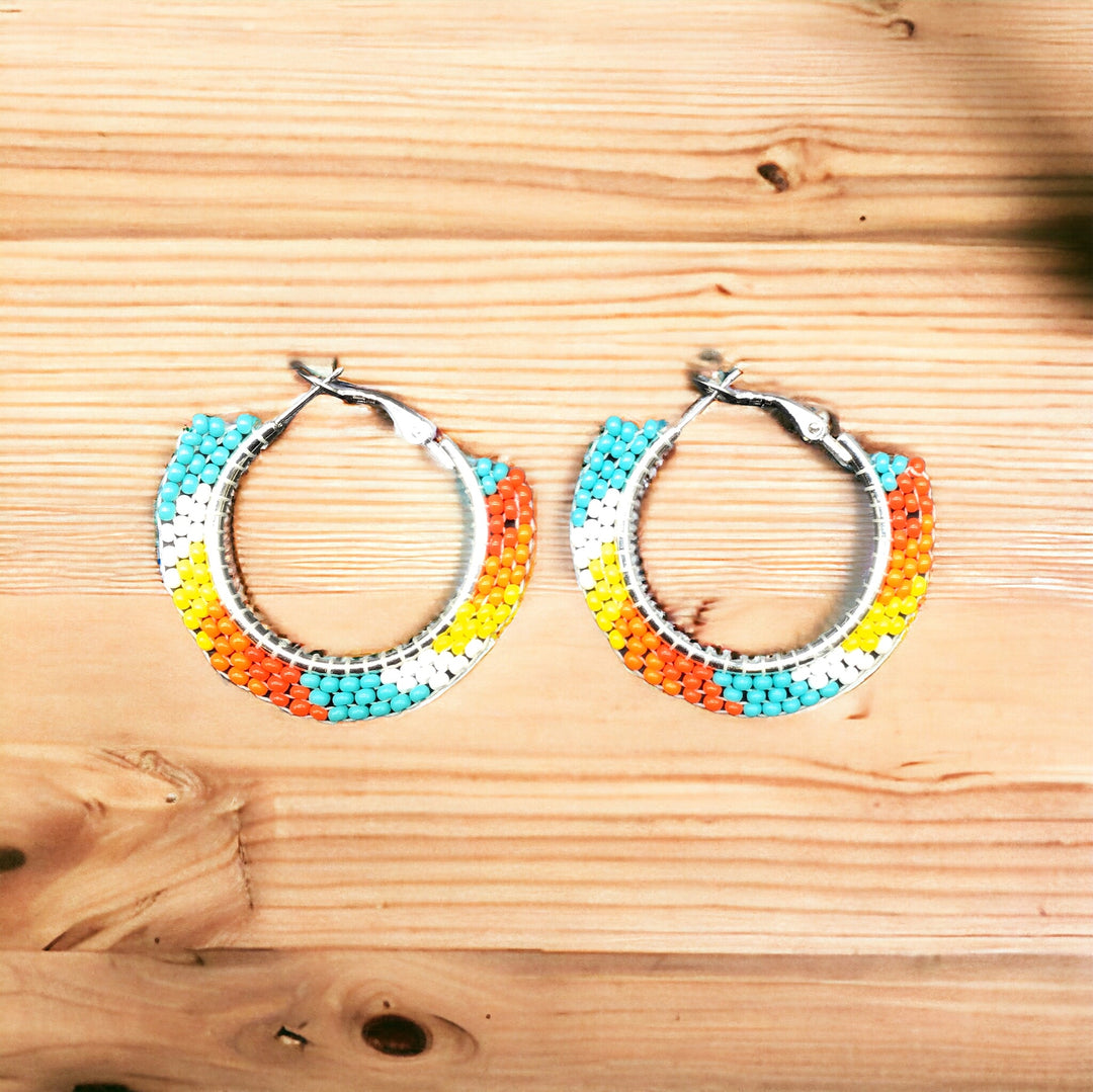 Oldtribes™ Turquoise Blue Beaded Hoop Earrings