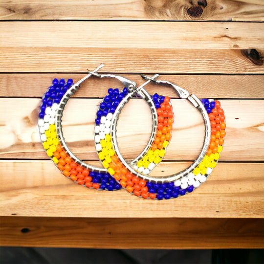 Oldtribes™ Blue Beaded Hoop Earrings