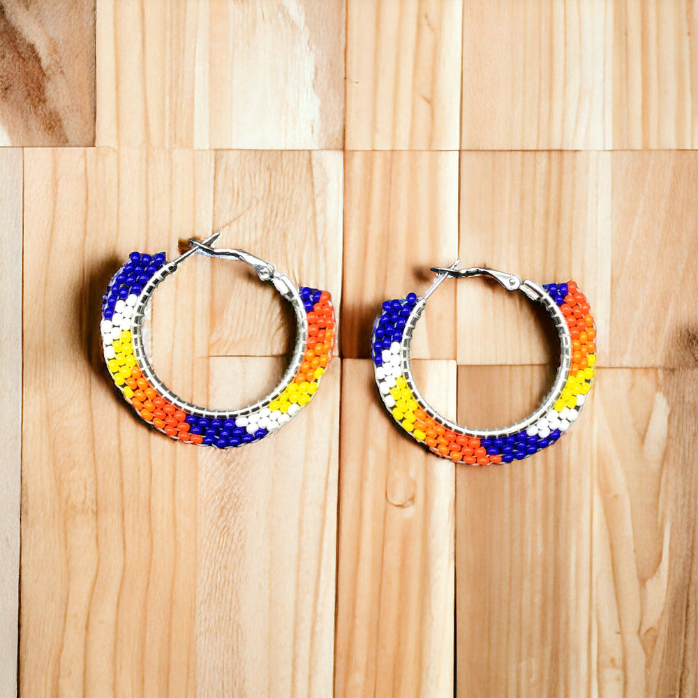 Oldtribes™ Blue Beaded Hoop Earrings