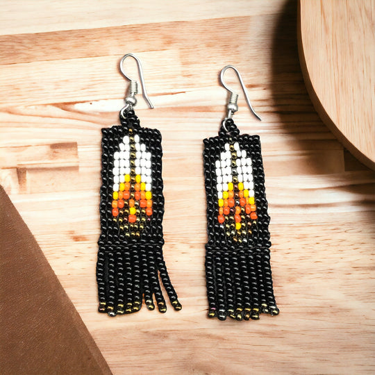 Oldtribes™ Black Beaded Feather Earrings